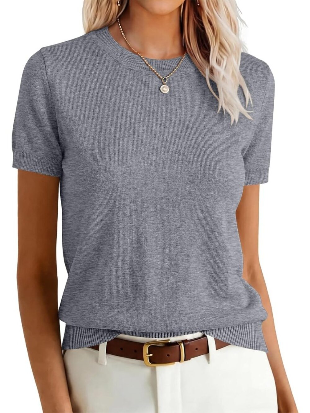 Cozy Women's Short Sleeve Wool Blend Sweater - Perfect for Layering & Style